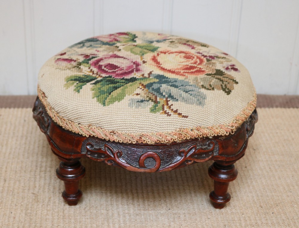 Victorian Walnut Upholstered Foot Stool View III