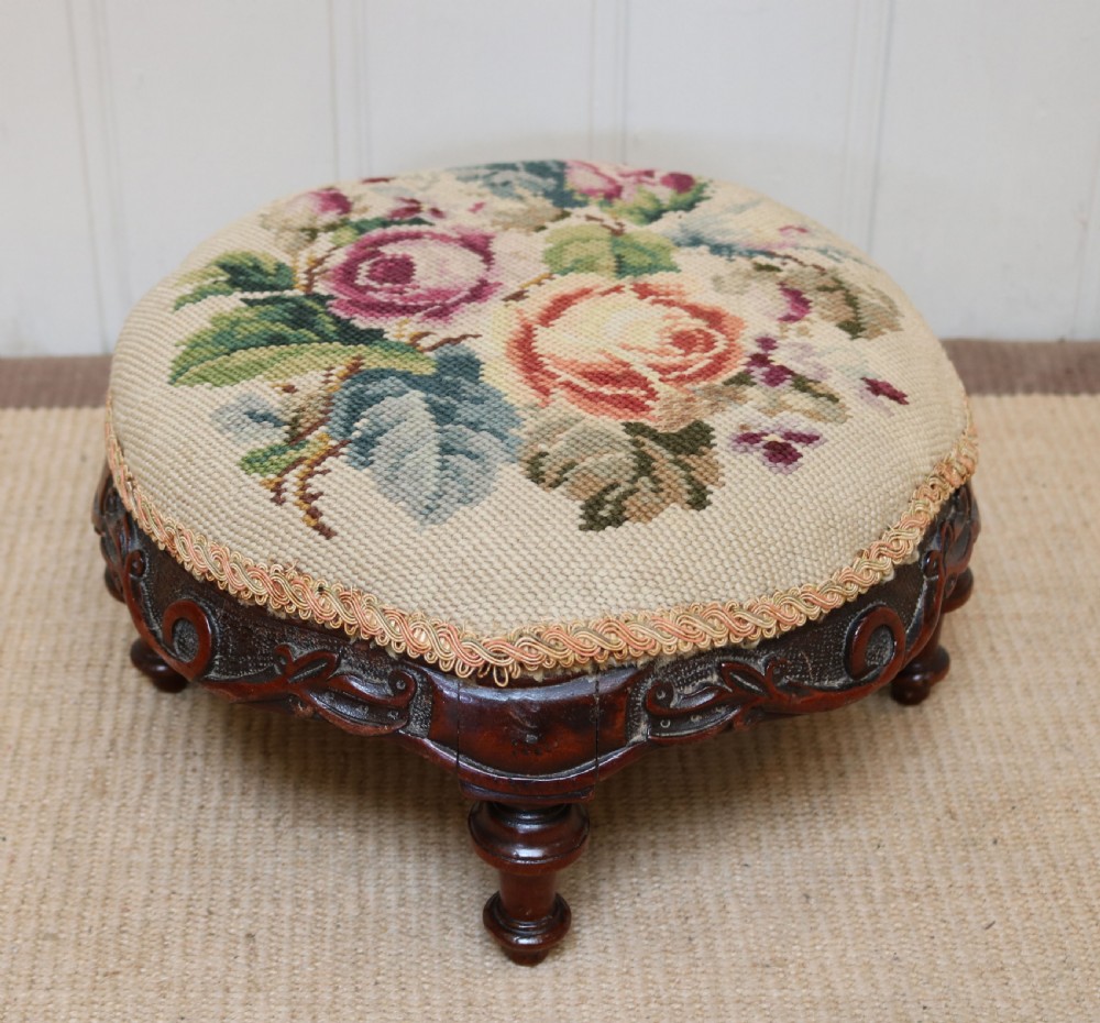 Victorian Walnut Upholstered Foot Stool View IV