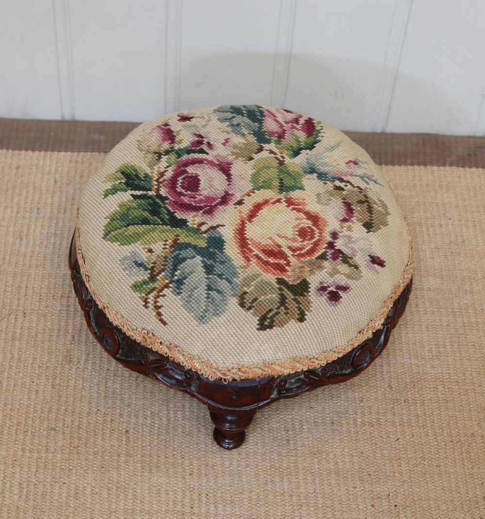 Victorian Walnut Upholstered Foot Stool View V