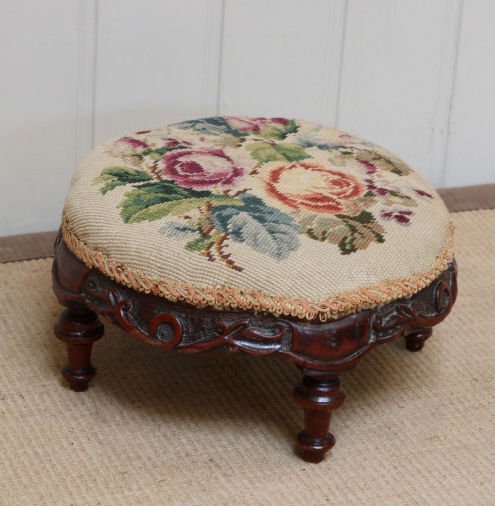 Victorian Walnut Upholstered Foot Stool View VII