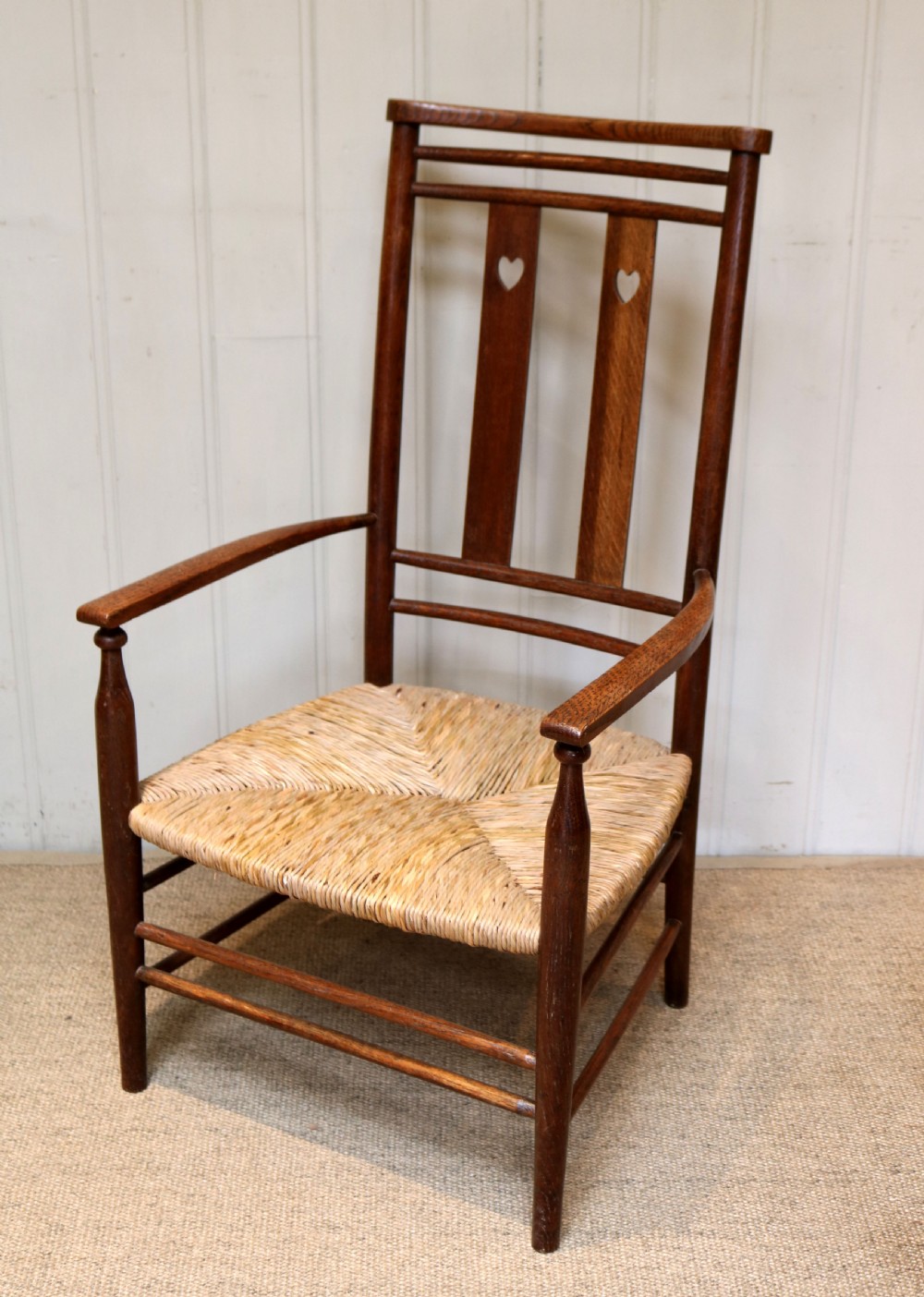 Arts And Crafts Oak Rush Seat Chair View V