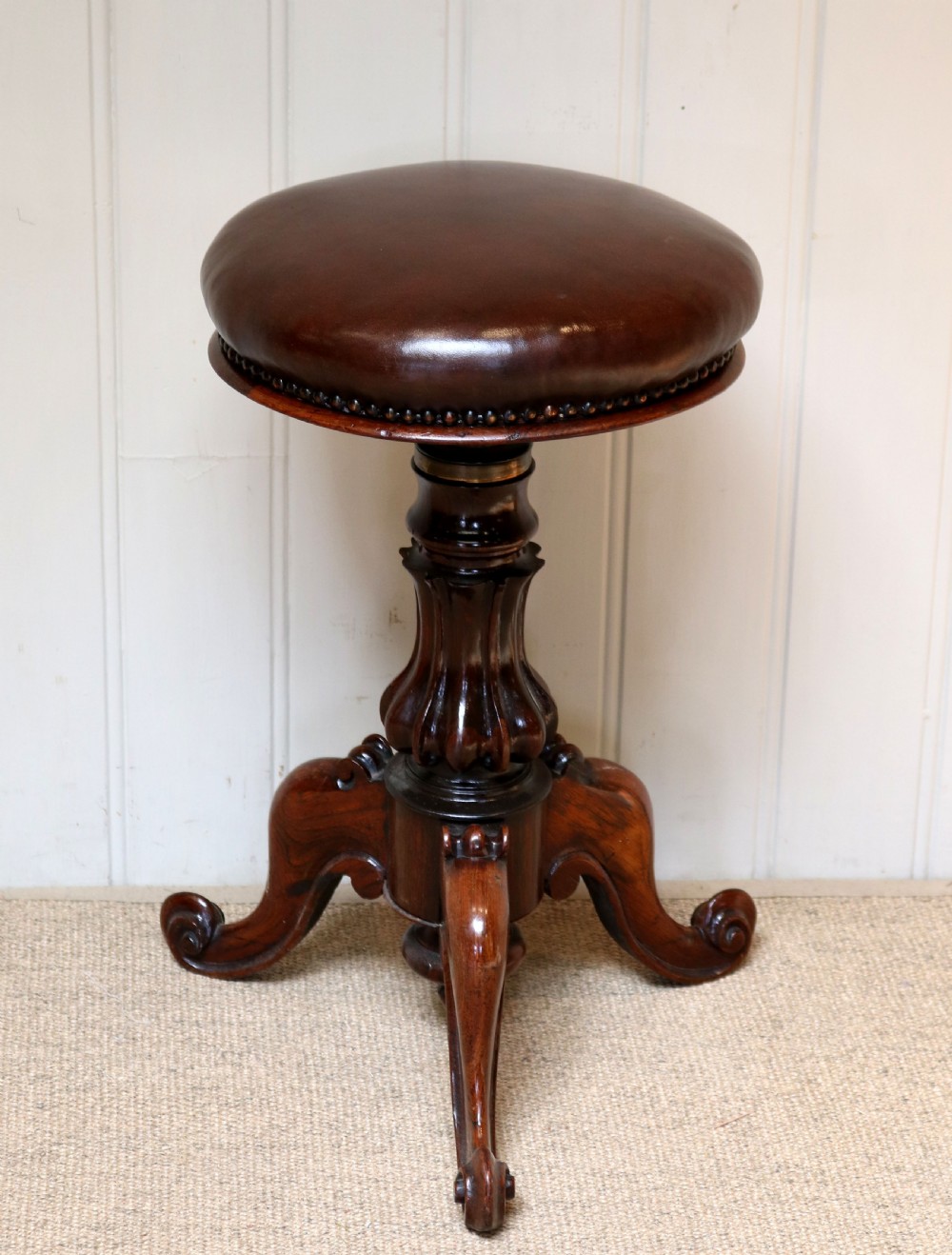 Early Victorian Solid Rosewood Adjustable Piano Stool