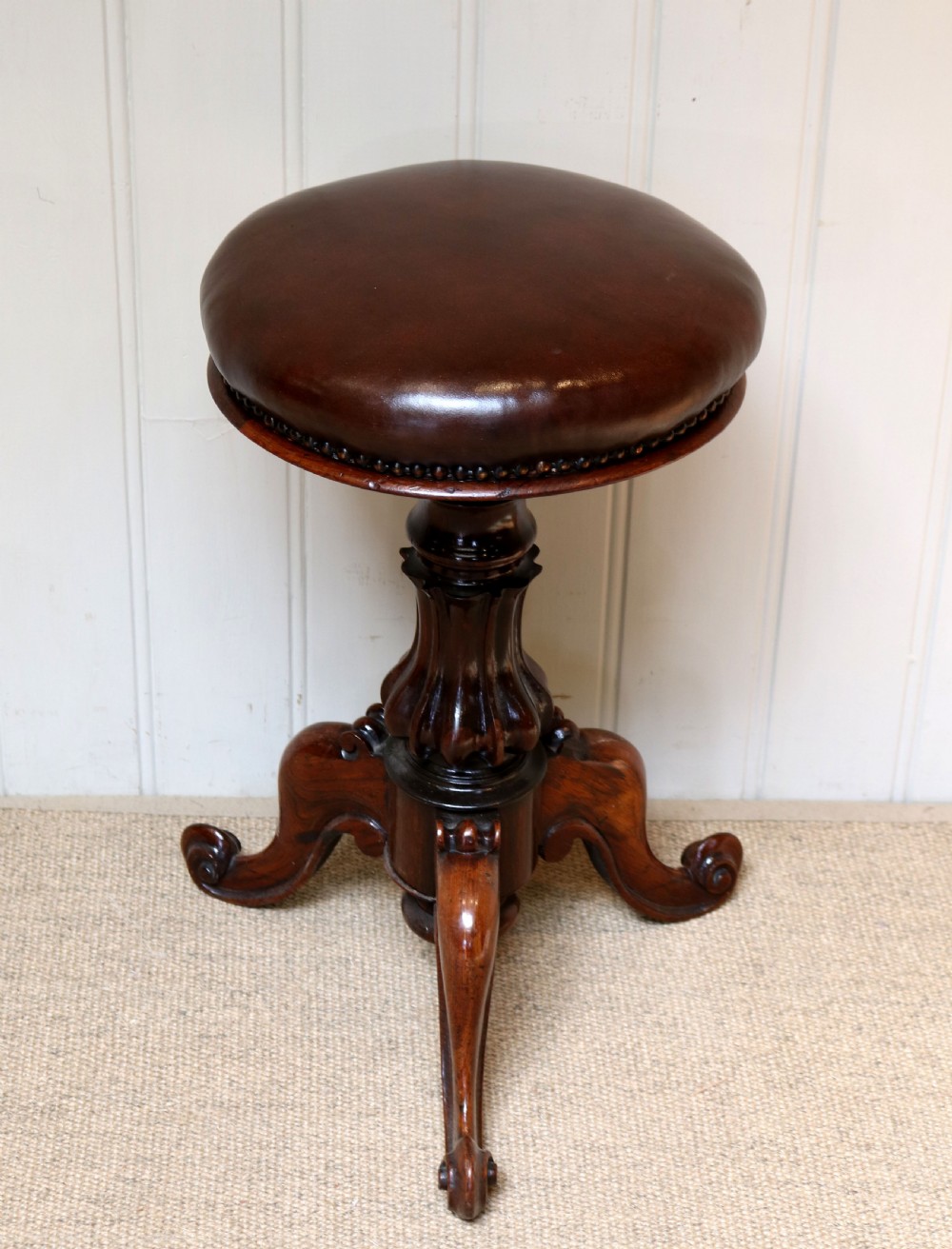 Early Victorian Solid Rosewood Adjustable Piano Stool View II
