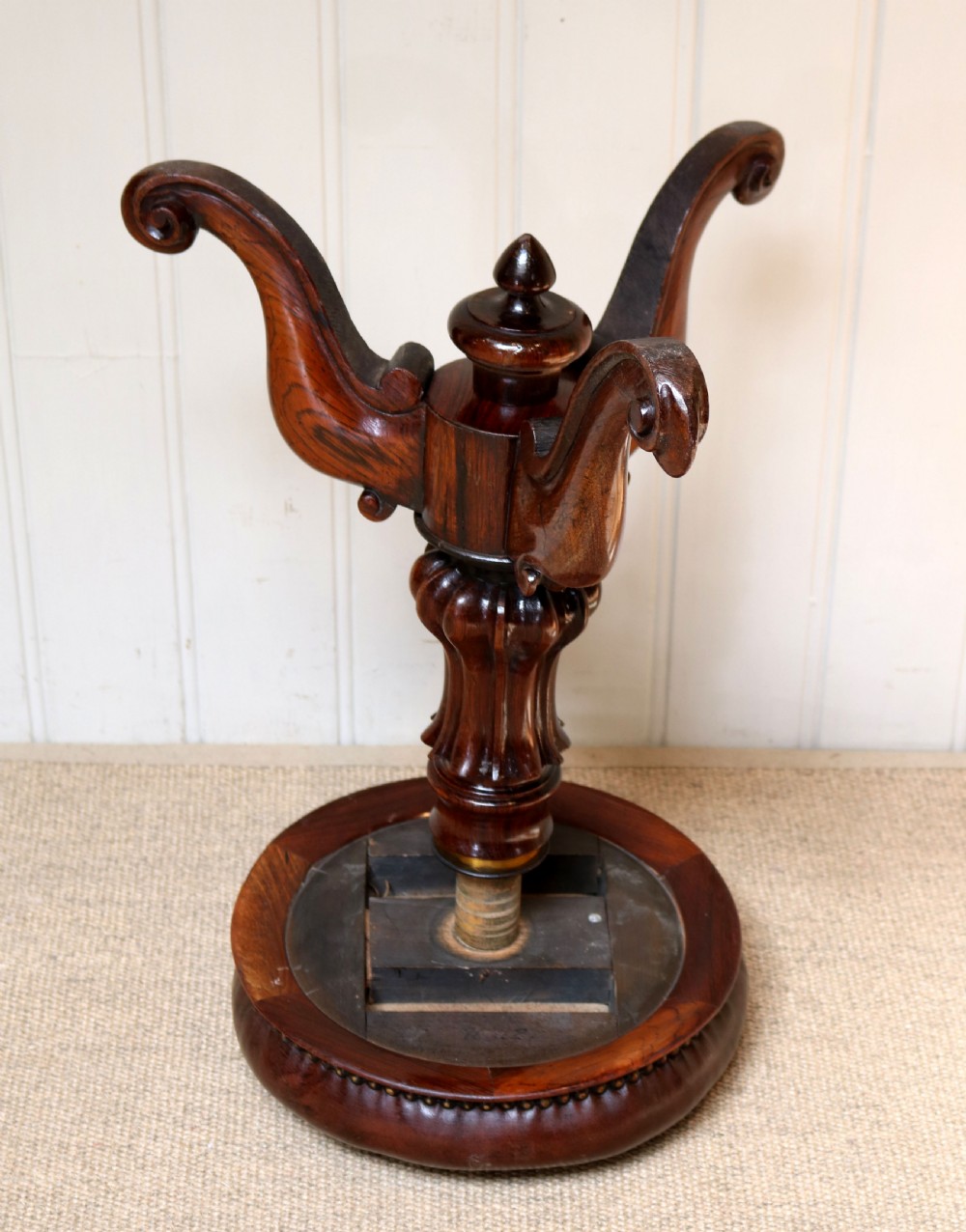 Early Victorian Solid Rosewood Adjustable Piano Stool View IV