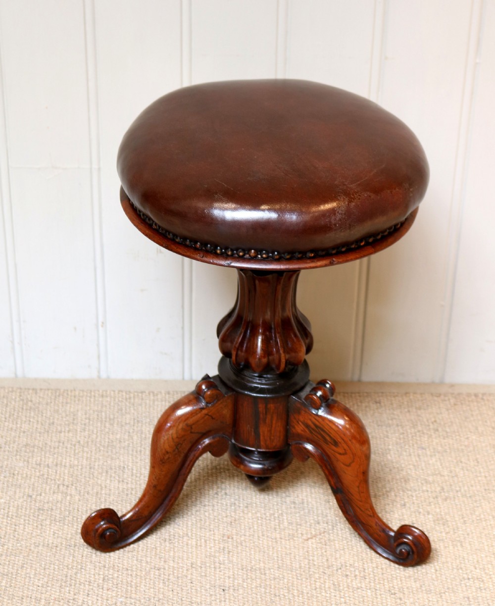Early Victorian Solid Rosewood Adjustable Piano Stool View VI