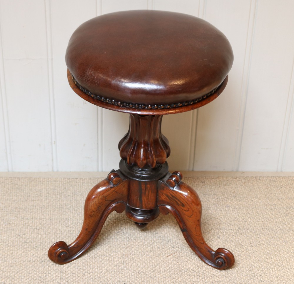 Early Victorian Solid Rosewood Adjustable Piano Stool View VII