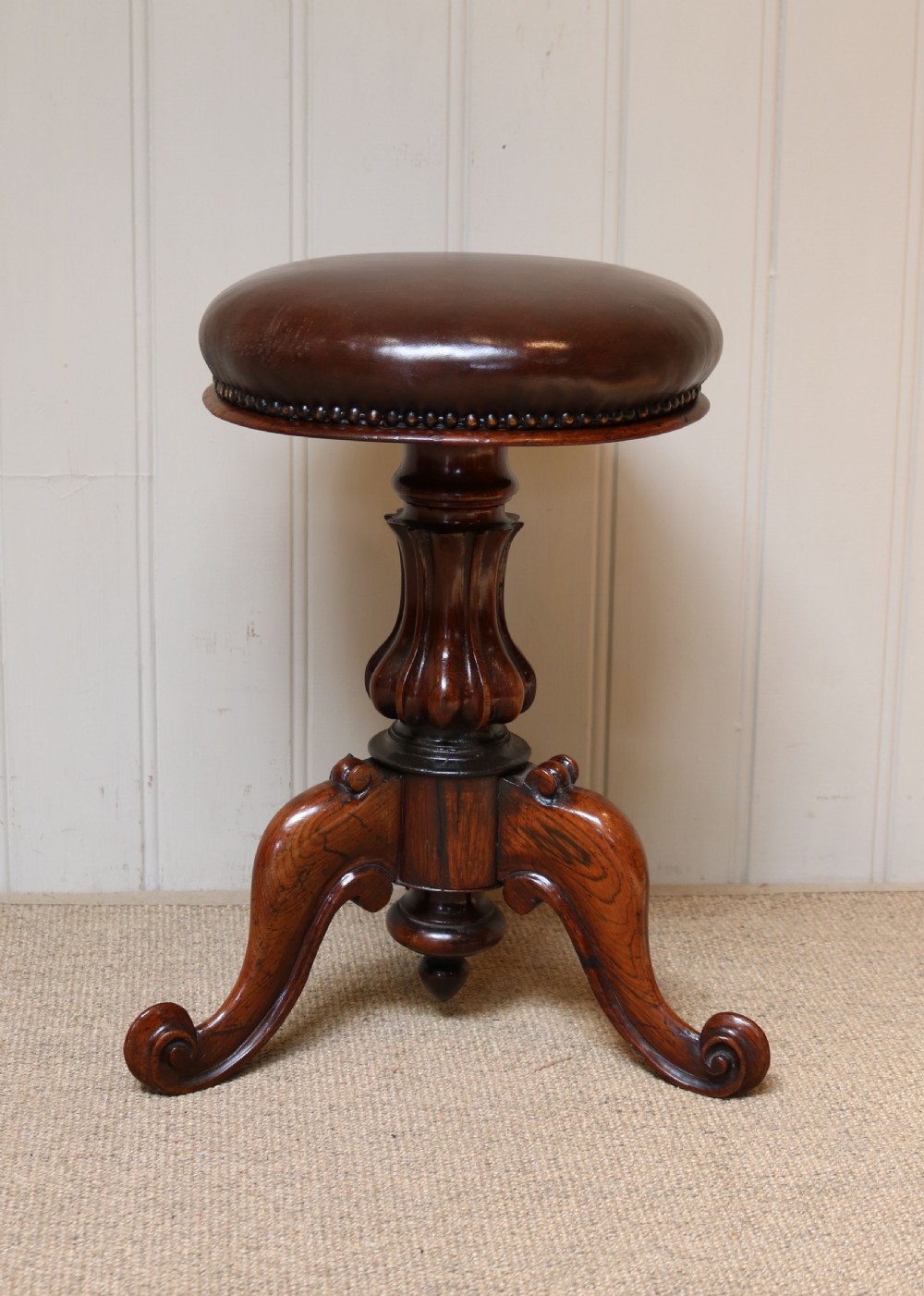 Early Victorian Solid Rosewood Adjustable Piano Stool View VIII