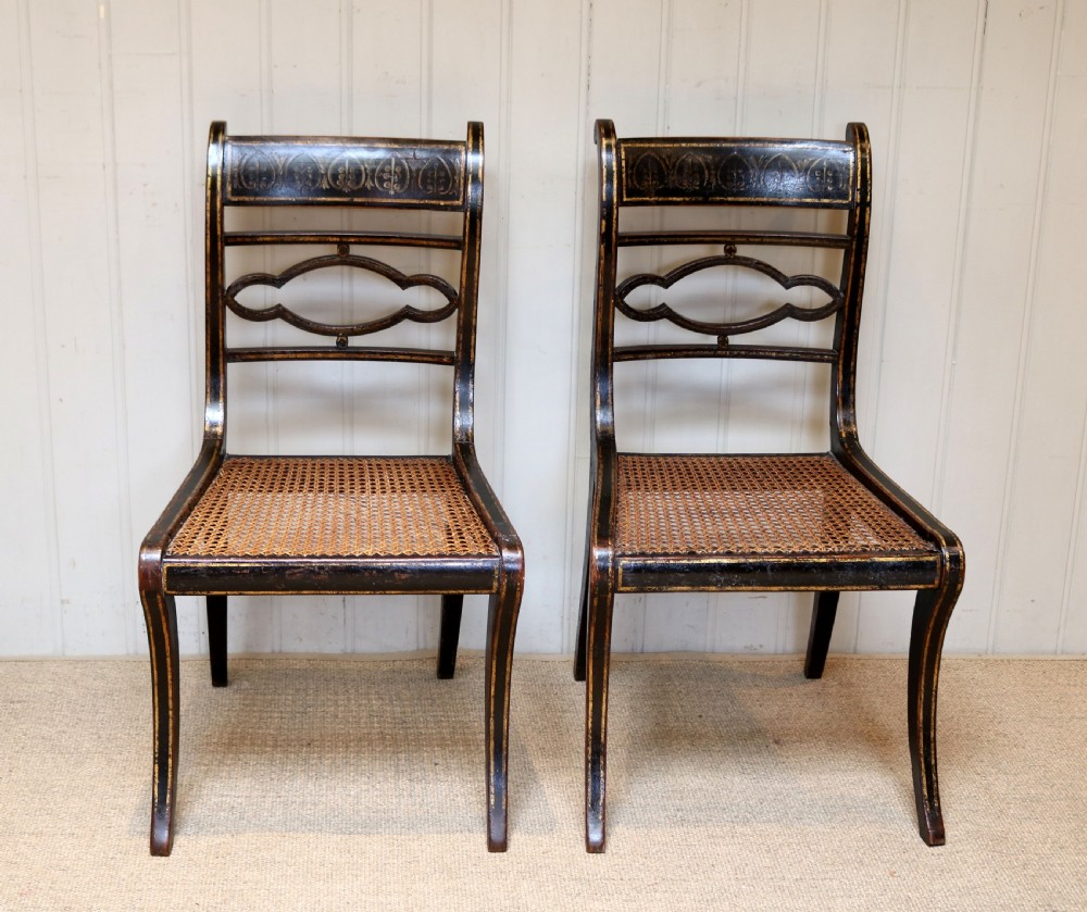 Pair Of Painted Regency Cane Seat Chairs