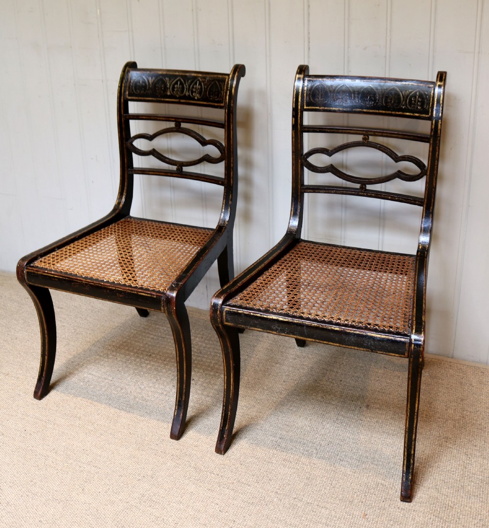 Pair Of Painted Regency Cane Seat Chairs View IV