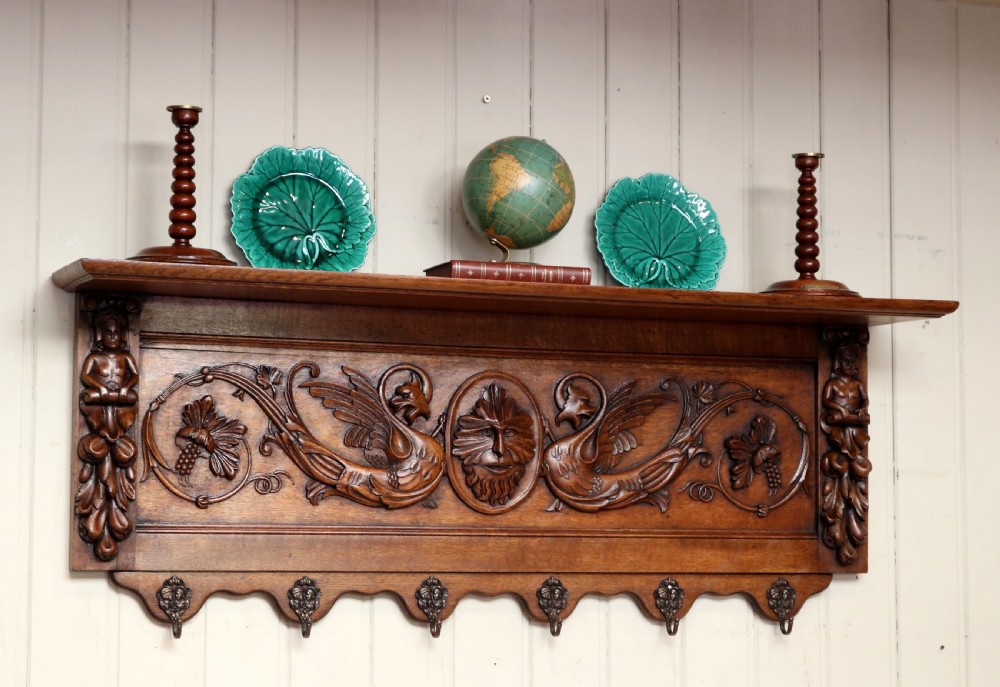 Substantial Carved Oak Wall Shelf  View III