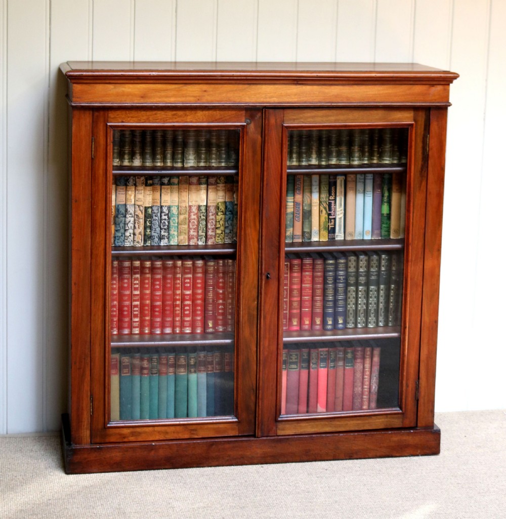 Walnut Two Door Glazed Bookcase 