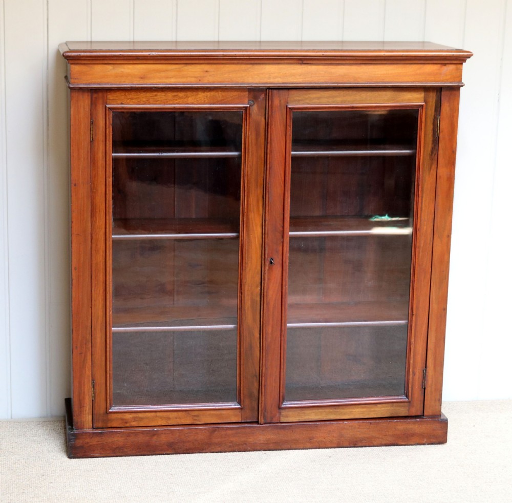 Walnut Two Door Glazed Bookcase  View II