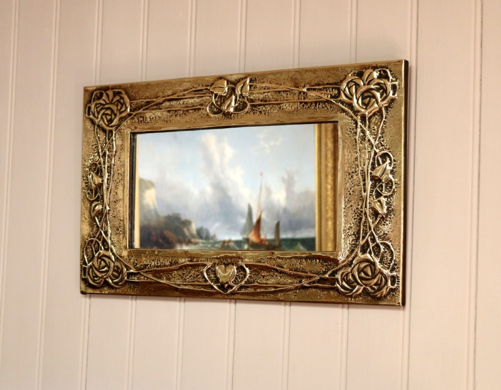 Arts And Crafts Embossed Brass Wall Mirror