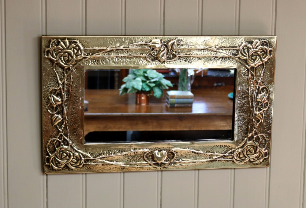 Arts And Crafts Embossed Brass Wall Mirror View IV