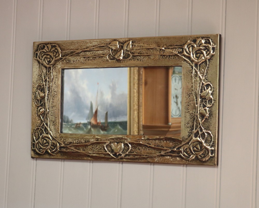 Arts And Crafts Embossed Brass Wall Mirror View V