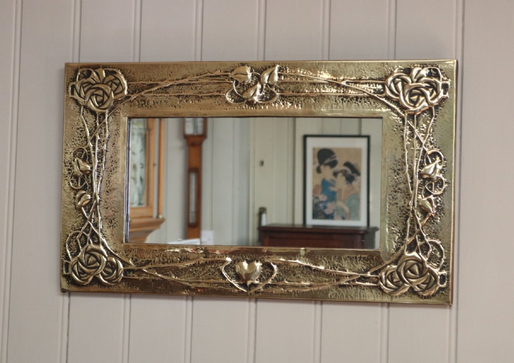 Arts And Crafts Embossed Brass Wall Mirror View VI