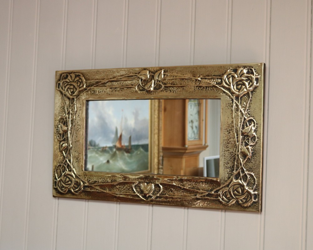 Arts And Crafts Embossed Brass Wall Mirror View VIII
