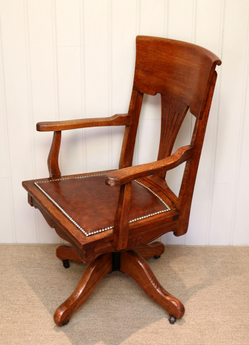 Edwardian Revolving Oak Office Chair View III