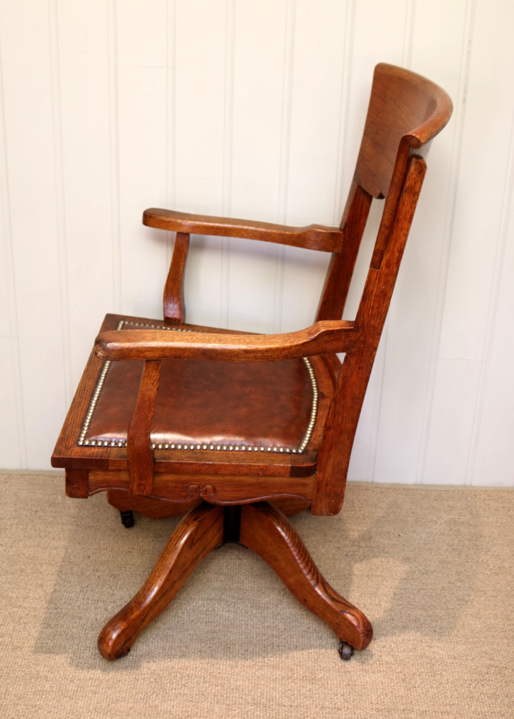 Edwardian Revolving Oak Office Chair View IV