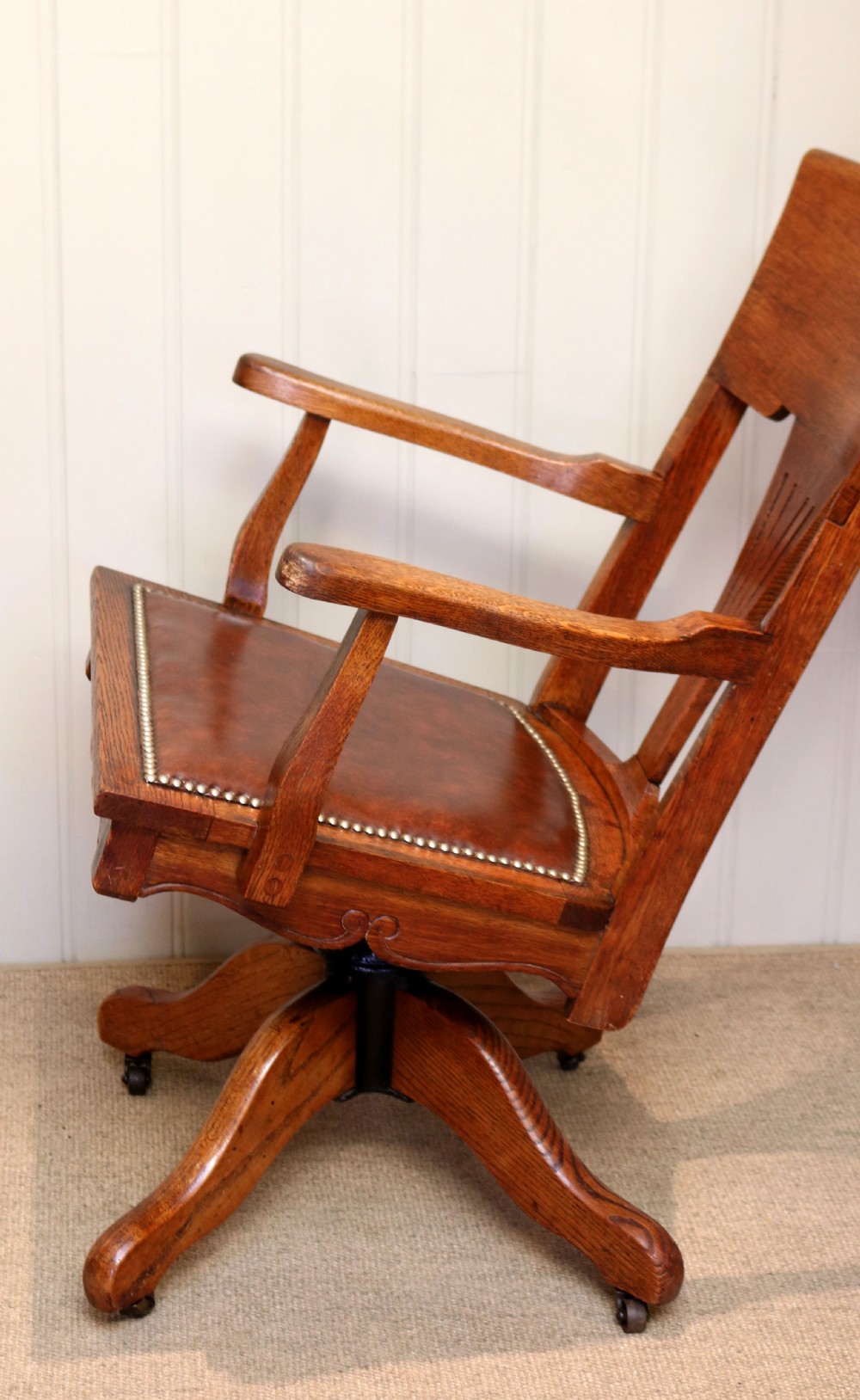 Edwardian Revolving Oak Office Chair View VII