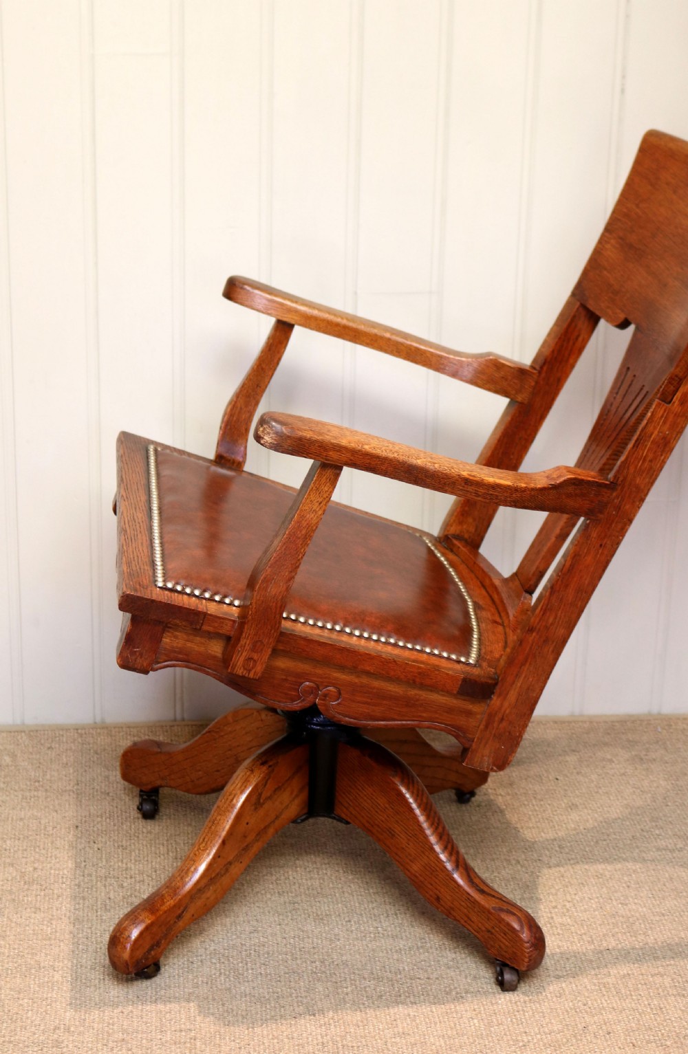 Edwardian Revolving Oak Office Chair View IX
