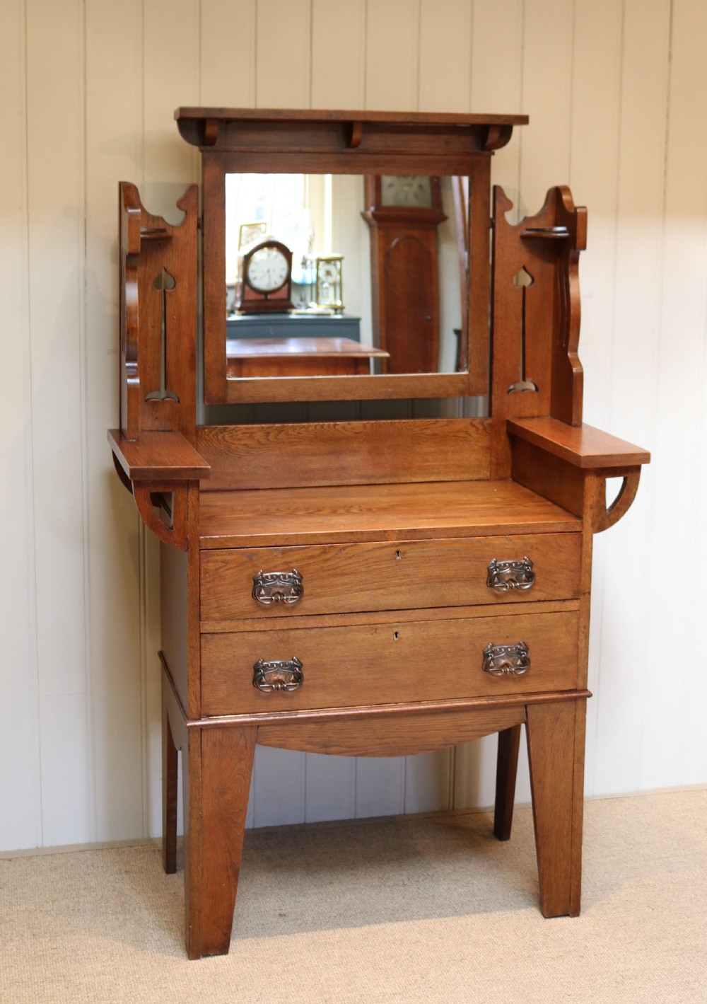 Solid Oak Arts And Crafts Dressing Chest View V
