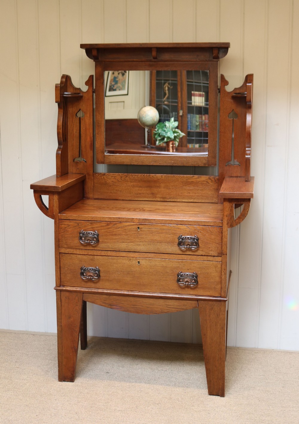 Solid Oak Arts And Crafts Dressing Chest View VI