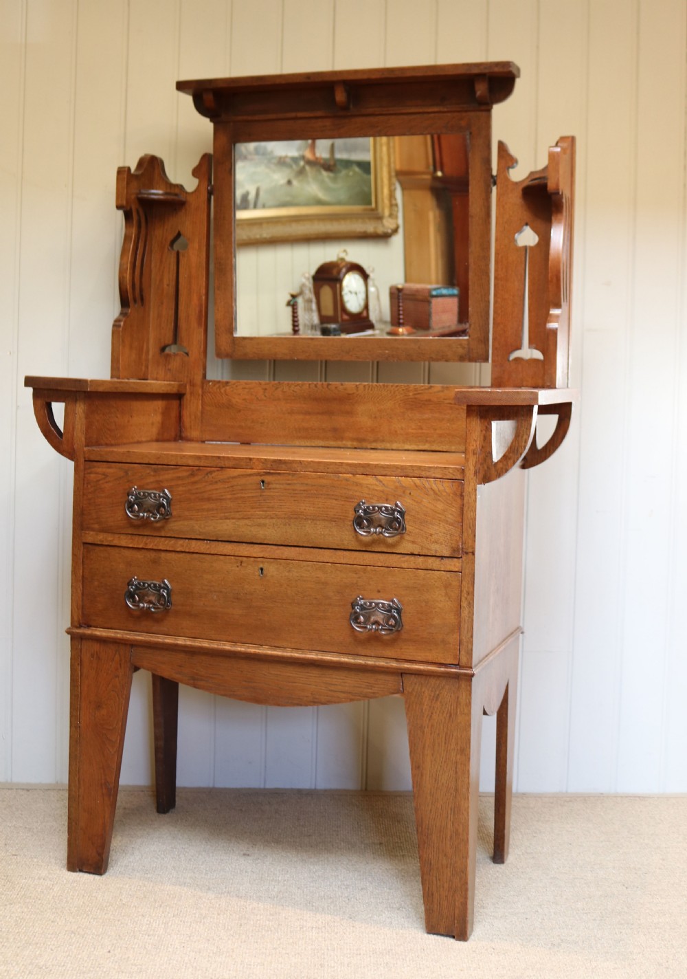 Solid Oak Arts And Crafts Dressing Chest View VII