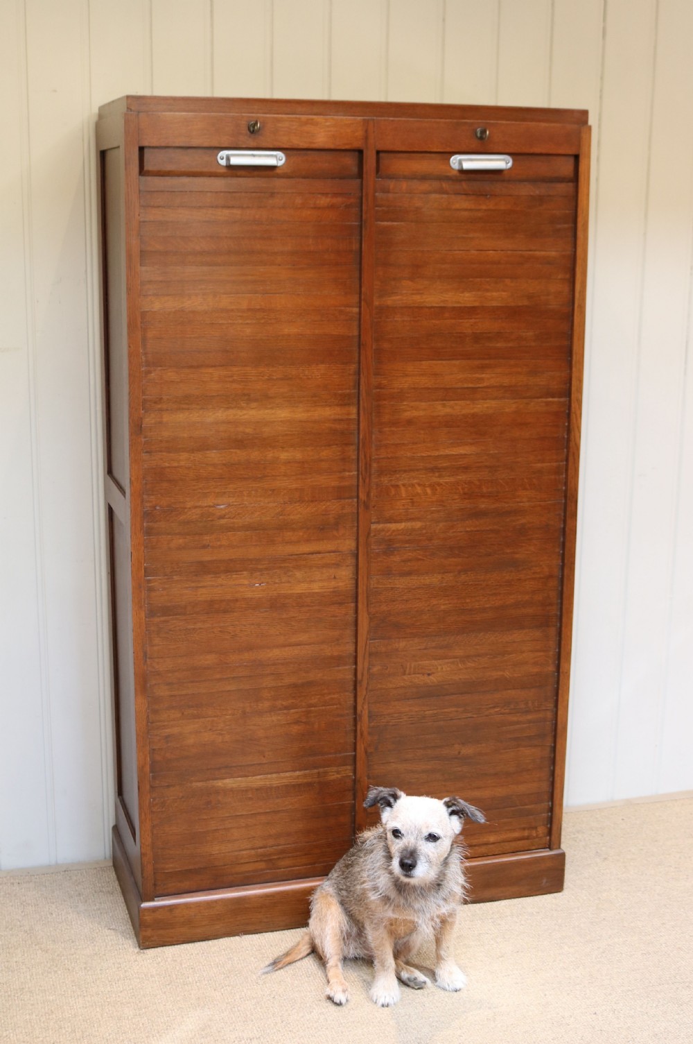 French Oak Double Tambour Front Filing Cabinet  View II