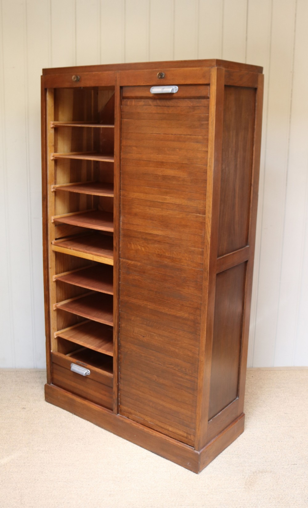 French Oak Double Tambour Front Filing Cabinet  View IV