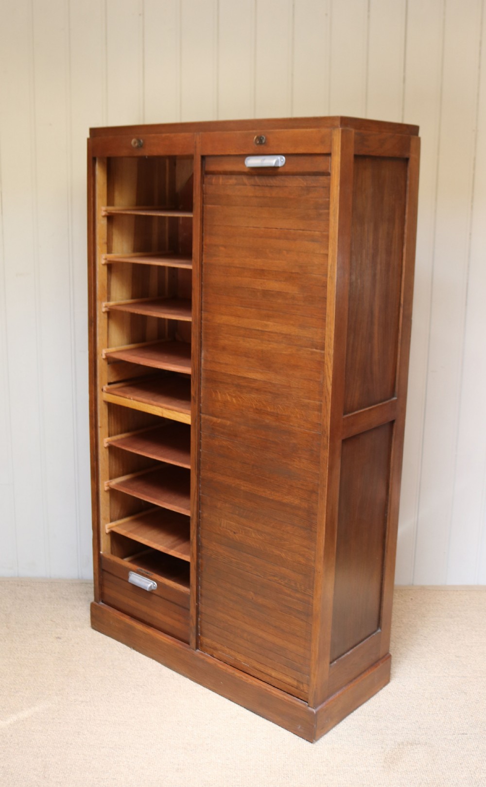 French Oak Double Tambour Front Filing Cabinet  View V