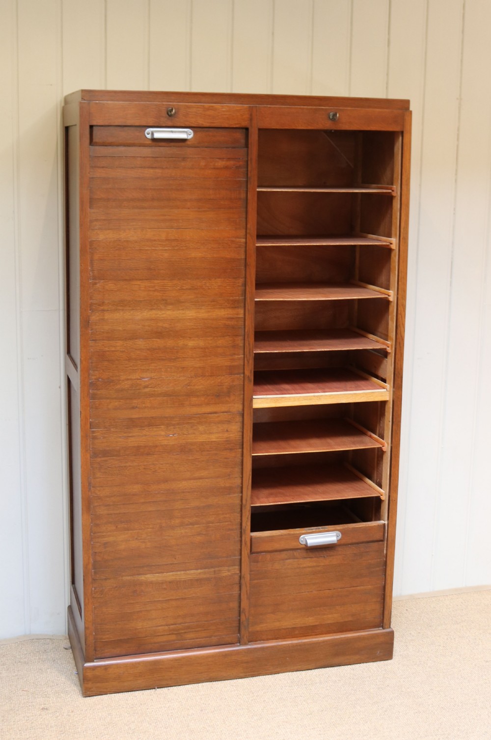 French Oak Double Tambour Front Filing Cabinet  View VII
