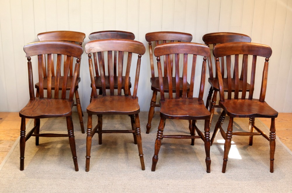 Set Of Eight Matched Beech And Elm Dining Chairs