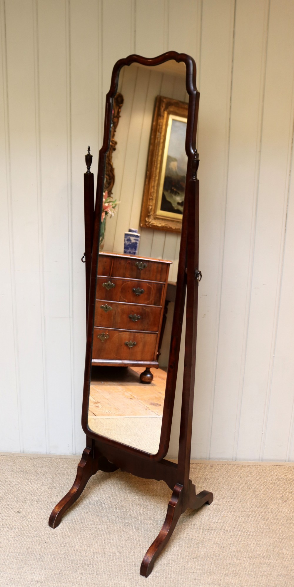 Queen Anne Style Mahogany Cheval Mirror