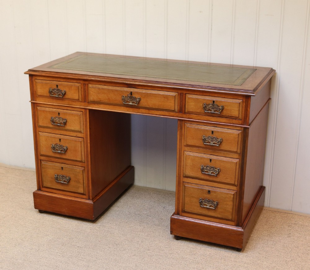Edwardian Small Proportioned Light Oak Pedestal Desk View II