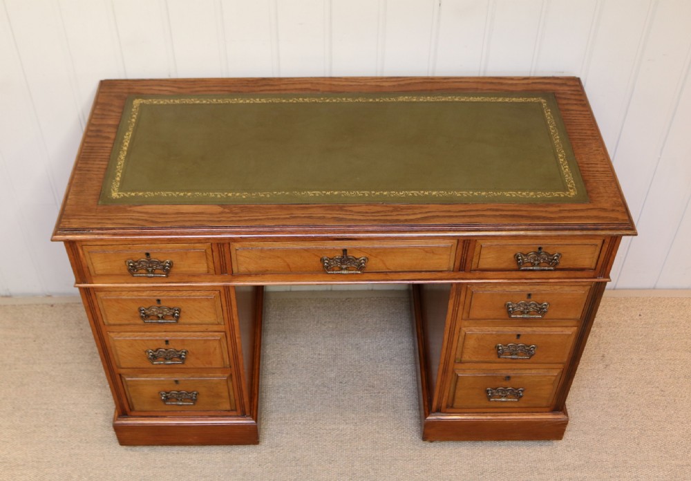 Edwardian Small Proportioned Light Oak Pedestal Desk View IV