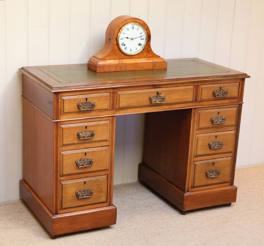 Edwardian Small Proportioned Light Oak Pedestal Desk View VI
