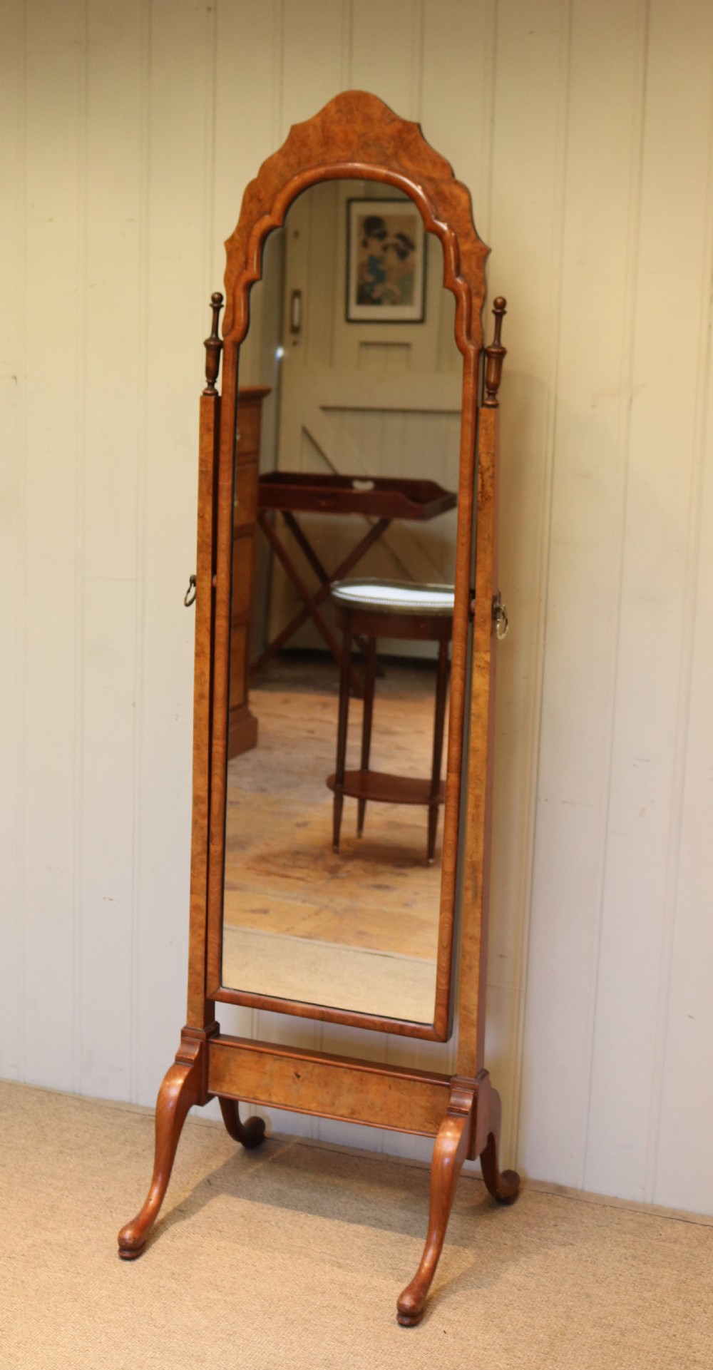 Walnut Queen Anne Style Cheval Mirror View V