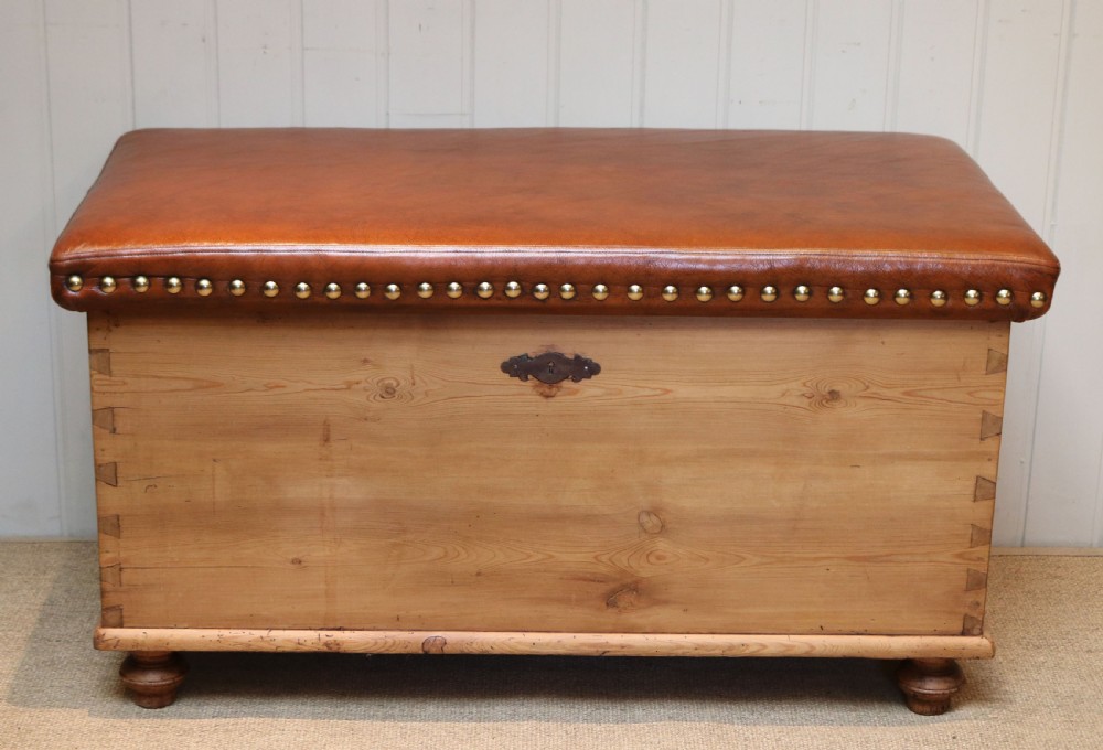 Victorian Pine Coffer With A leather Seat
