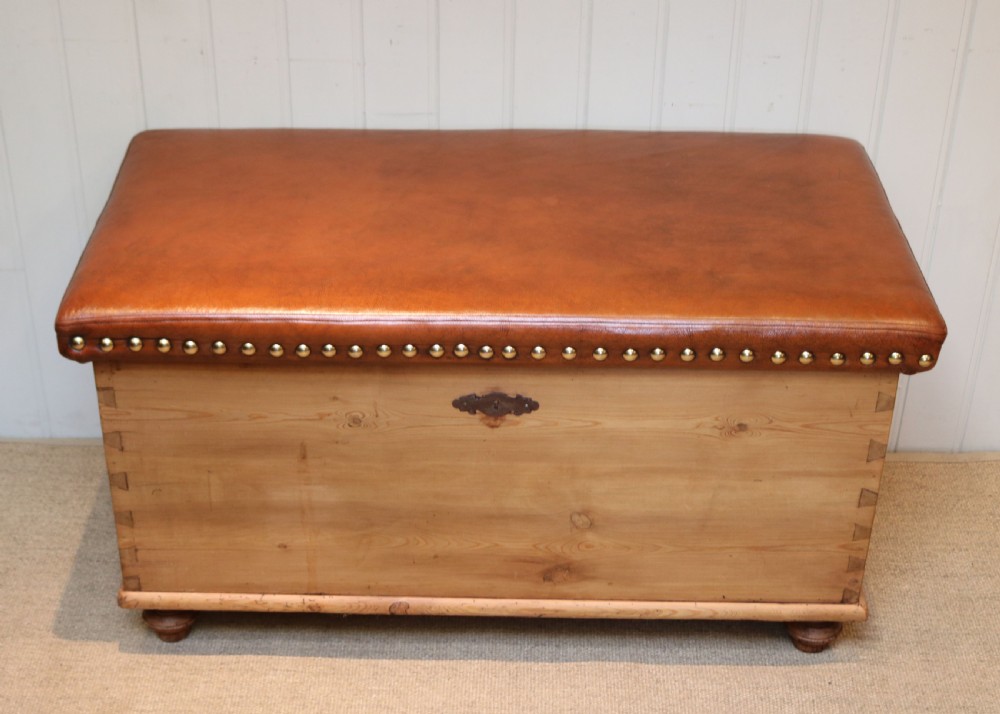 Victorian Pine Coffer With A leather Seat View II