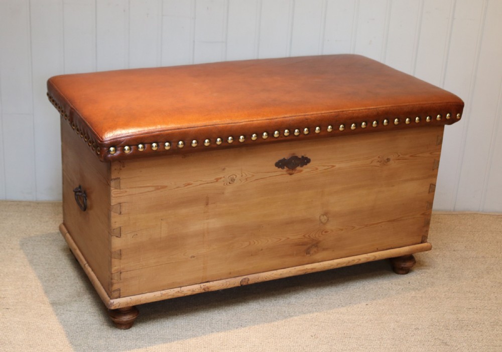 Victorian Pine Coffer With A leather Seat View IV