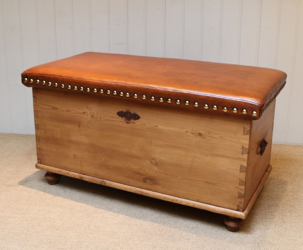 Victorian Pine Coffer With A leather Seat View V