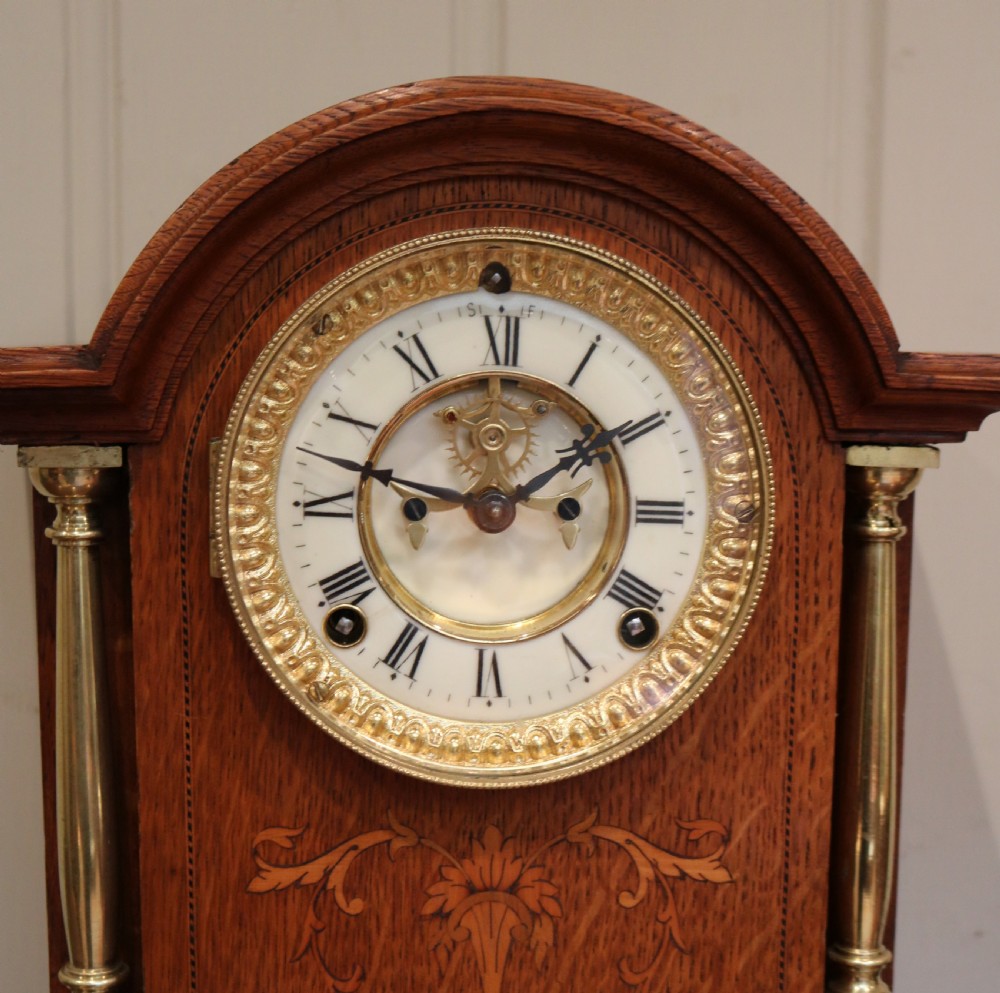 Oak and Inlay Visible Escapement Mantel Clock View III