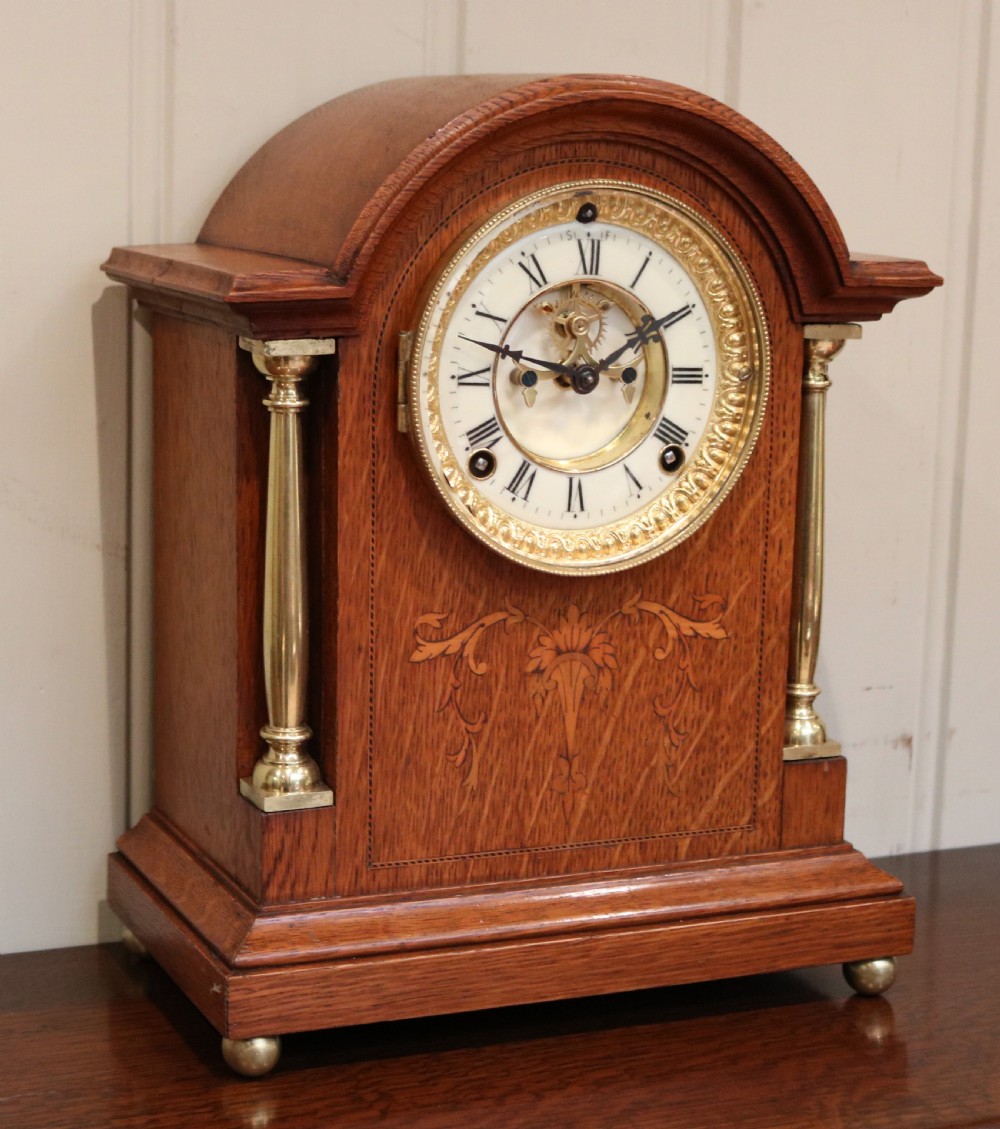 Oak and Inlay Visible Escapement Mantel Clock View IV