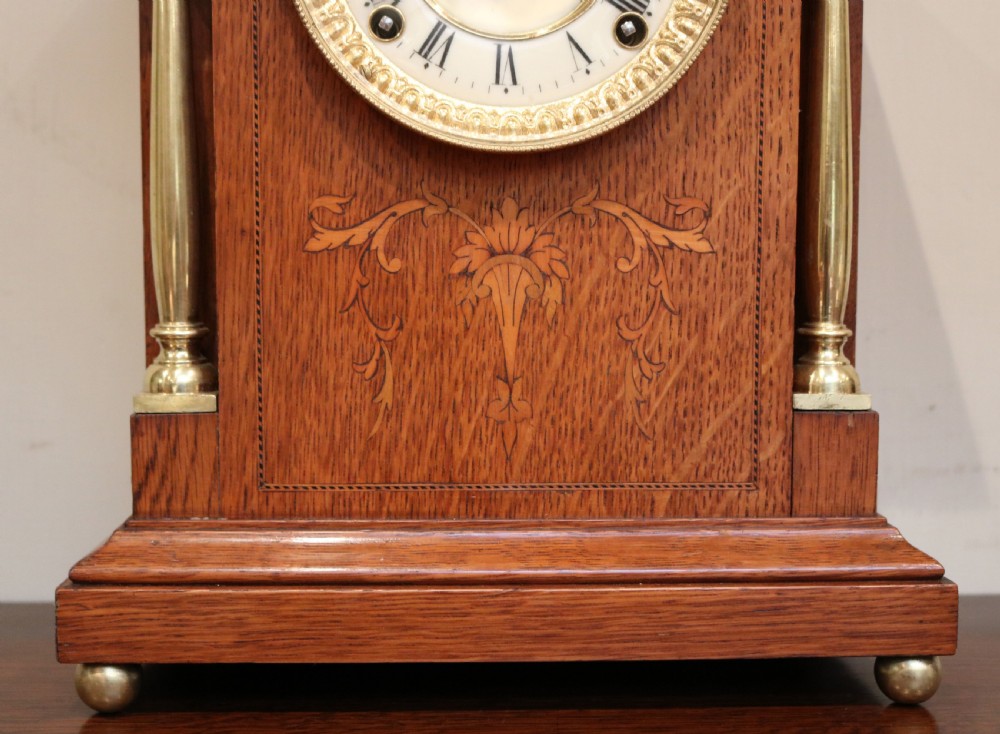 Oak and Inlay Visible Escapement Mantel Clock View V
