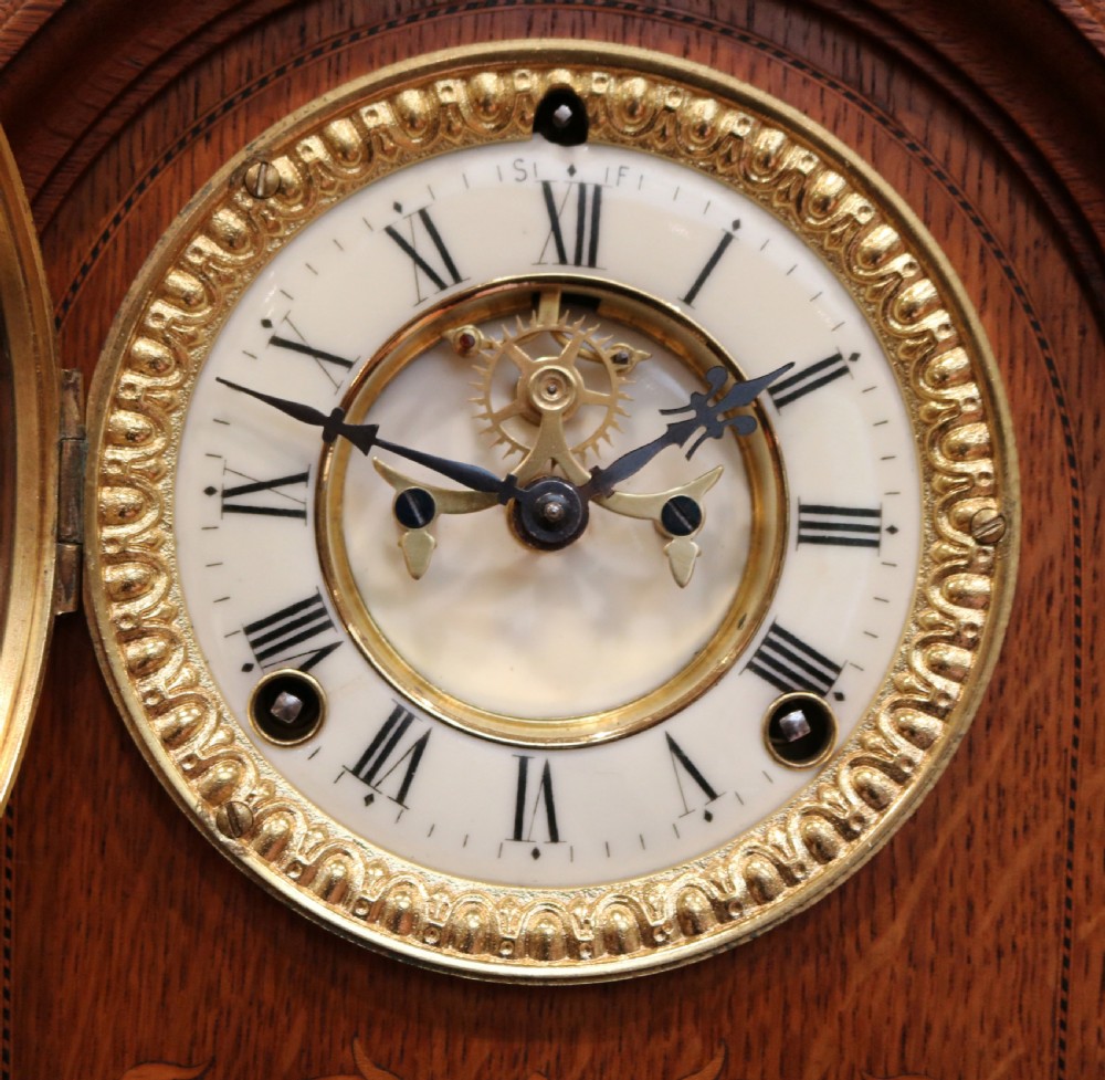 Oak and Inlay Visible Escapement Mantel Clock View VI