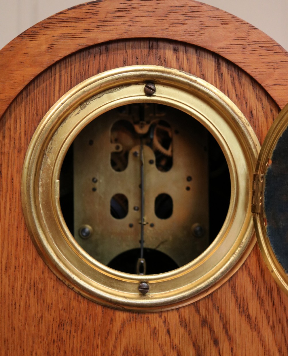 Oak and Inlay Visible Escapement Mantel Clock View VII