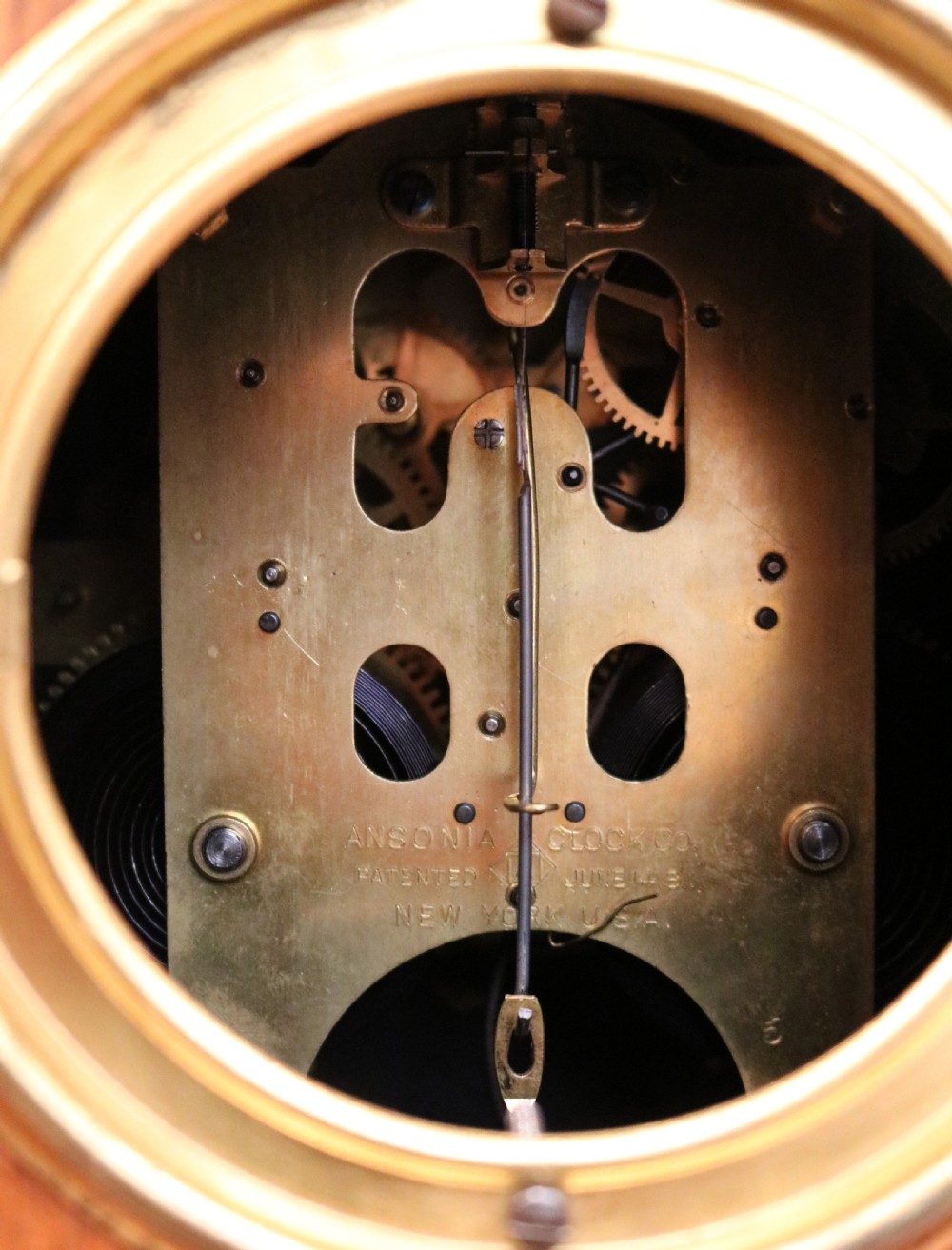 Oak and Inlay Visible Escapement Mantel Clock View VIII