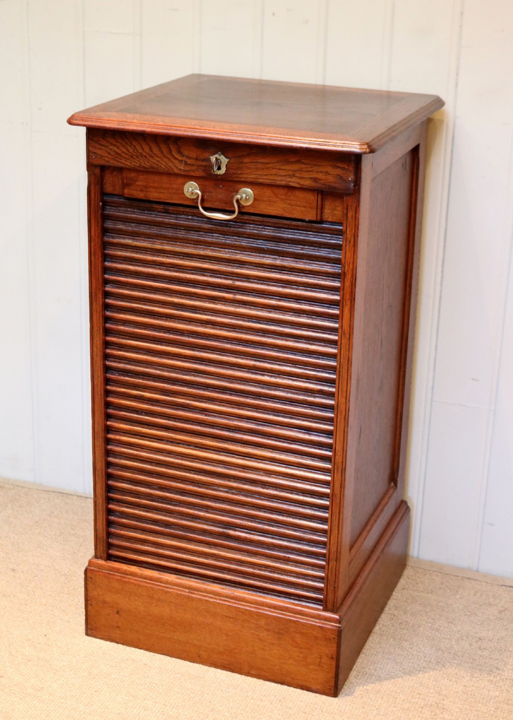 Solid Oak Tambour Front Single Filing Cabinet