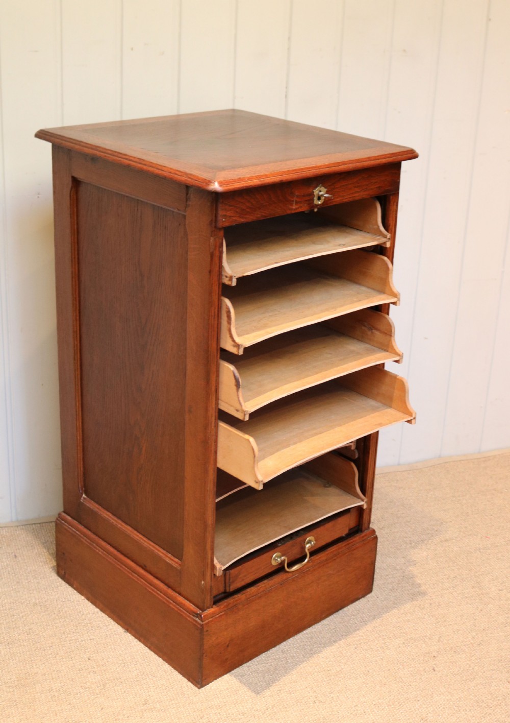 Solid Oak Tambour Front Single Filing Cabinet View II
